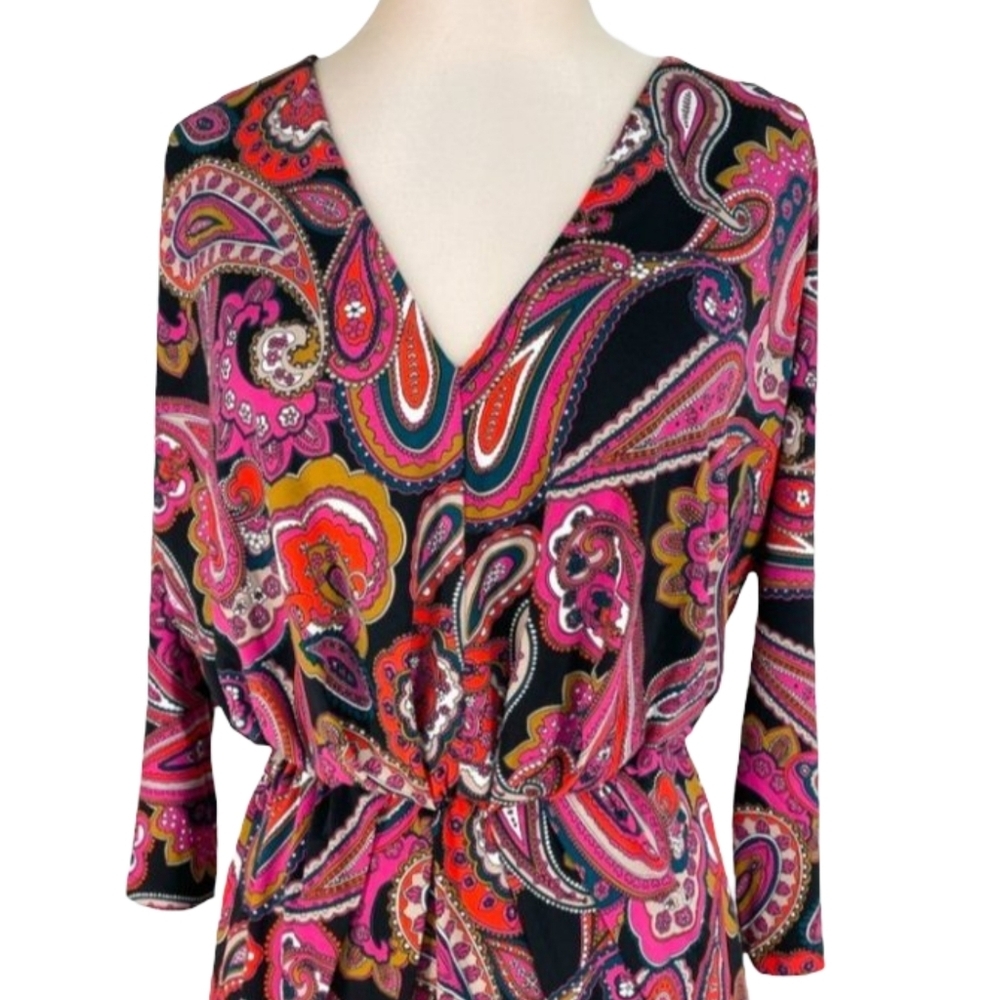 Trina Turk Pink Paisley Surplice Wrap Dress Small NWT Retro Birch Jersey Mini - Picture 11 of 15